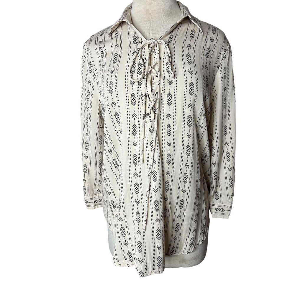 Perch by Blu Pepper blouse 1XL cream western, cottage, criss cross tie flaw